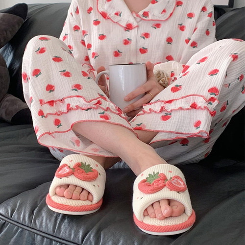 Pantuflas De Fresa For Mujer, Pantuflas For El Hogar,