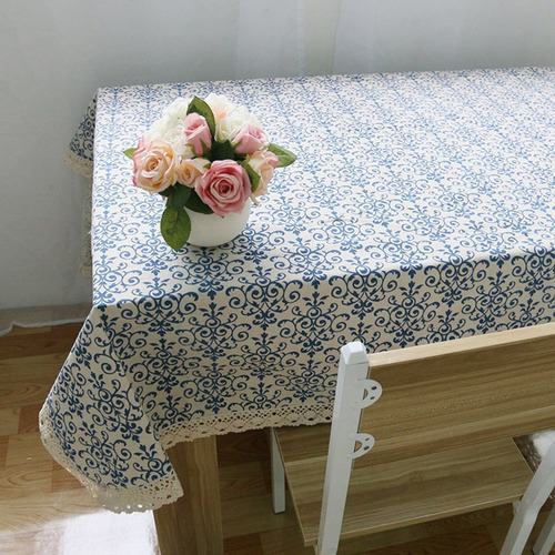 Mantel De Algodón Con Diseño Floral Y Encaje Duradero Y Lava