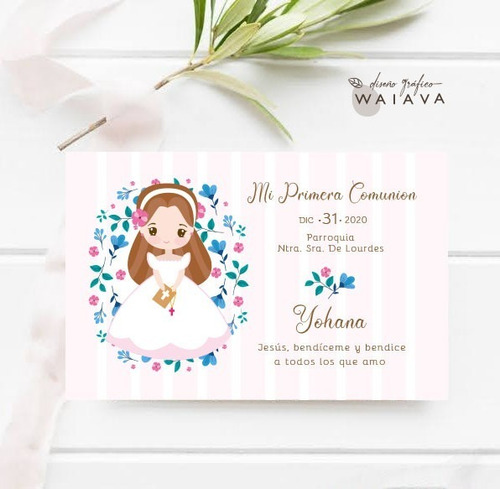 Imagen 3 de 9 de Estampitas Comunión Tarjetas Estampas Nenas Horizontal X 3u