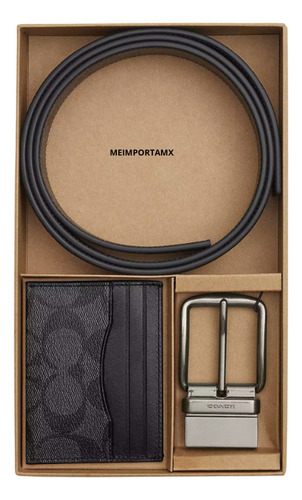 Cinturón + Tarjetero Coach Billetera Plegable De Lujo Hombre Gris + Negro Cinturon Para Traje, Cinturones Casuales, Cinturon Elegante, Cinturones Para Vestir, Hasta T 40