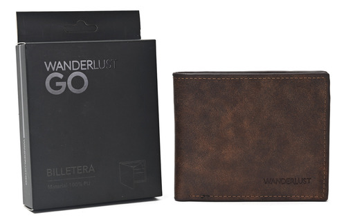 Billetera De Hombre Con Monedero Cuero Sintetico Wanderlust Color Marrón Oscuro Diseño De La Tela Liso