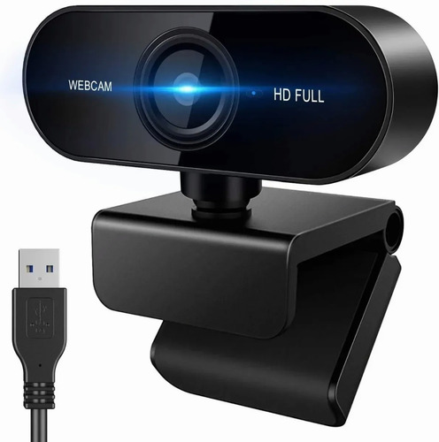 Câmera Web Full Hd 1080p para computador USB com microfone cor preta