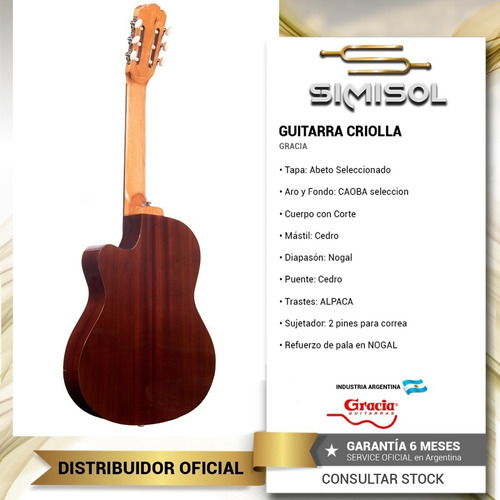 Imagen 3 de 7 de Guitarra Electro Criolla Gracia G10eq Media Caja +funda Cuot