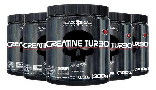 Kit 5 Black Skull Creatina 300g Energia E Força Muscular