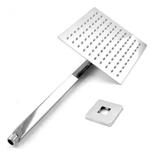 Ducha Chuveiro 20x20 Slim Inox Com Braço 40cm Solar Gás Acabamento Brilhante Cor Prateado