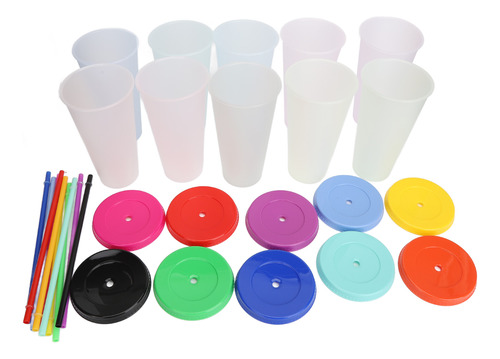 Vasos, Tapas Y Pajitas De Plástico Que Cambian De Color, 10