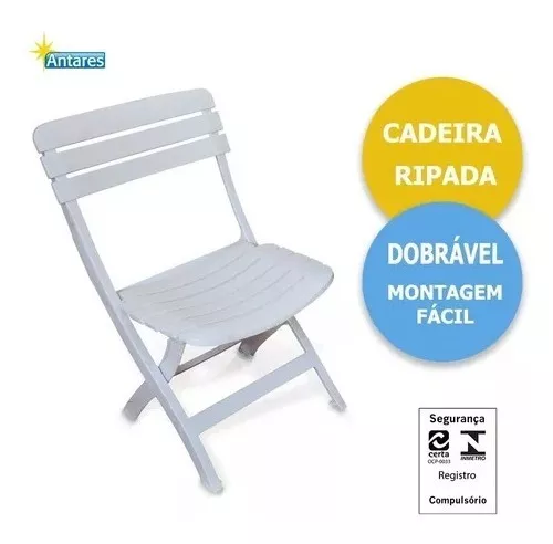 Conjunto Mesa Plástica Ripada e Cadeira Ripada Dobráveis - Branca