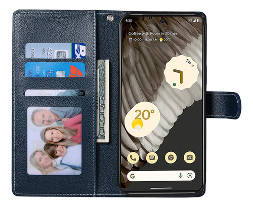 Funda Protectora De Piel Sintética Con Tapa Para Google Pixel 7 Pro Con Hebilla Magnética Y Ranura Para Tarjetas