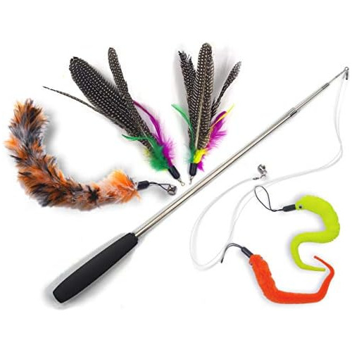 Cat Toys Wand Retráctil Interactive Feather Teaser Cat...