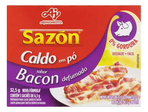 Caldo Pó Bacon Defumado Sazón Caixa 32,5g 5 Unidades