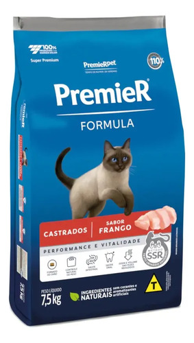 Ração Premier Super Premium Formula Gato Castrado Frango 7,5