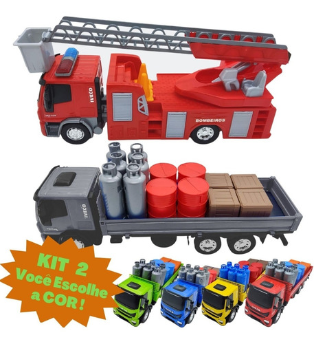 Kit Com 2 Caminhões Miniatura: 1 Expresso + 1 De Bombeiros