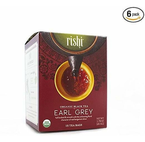 Rishi Té Earl Grey Orgánico Bolsas De Té, 15 Count (paquete 