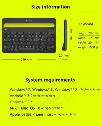 Teclado Bluetooth Logitech K480 para vários dispositivos, teclado Epa, cor preta