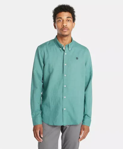 Camisa Timberland Lovell De Lino Y Algodón Turquesa