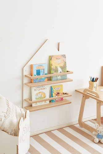 Imagen 9 de 10 de Repisa Casita Colgante Con Estantes Y Sujeta Libros Nordica