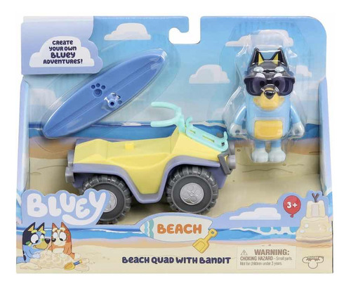 Bluey Muñeco Bandido Carro Y Tabla Playera Beach Quad