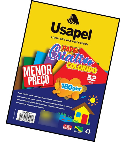 Papel Criativo Colorido Com 8 Cores 85g/m Com 45fls Usapel