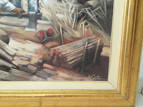 1394- Manoel Costa Ost 95x82cm Com Moldura - Lenhadores. (Usado)