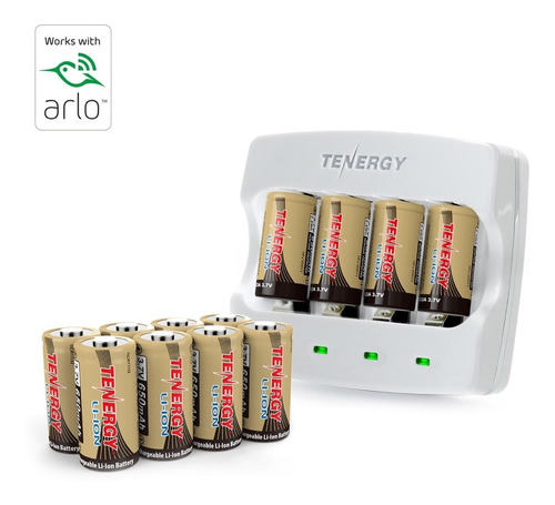 16 Baterias Tenergy 3,7v Rcr123a 650mah P/ Arlo + Carregador