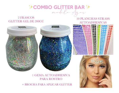 Party Box Bar Frascos Grandes Glitter Strass Premium Makeup