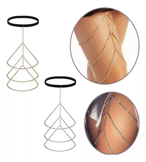 2 Cadenas De Piernas Sexy Con Brillos Joyeria Oro Para Mujer