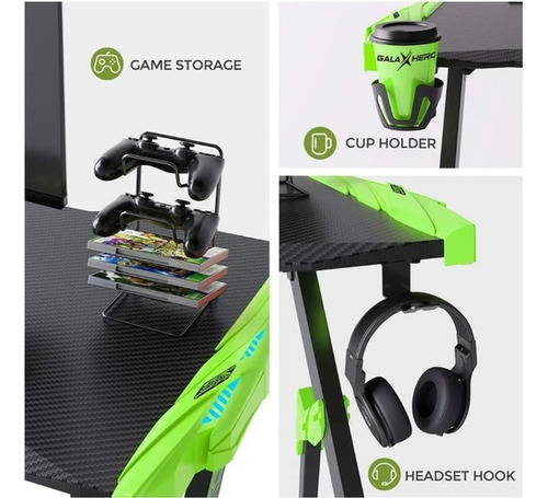 Escritorio Para Gamers Galaxhero Luces Led Rgb Geek Verde