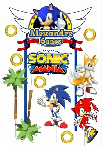 Topo de Bolo Sonic para imprimir totalmente grátis