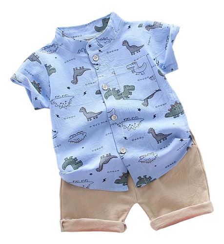 Conjunto Para Bebé Niño Camisa Estampada Y Pantalón Corto Azul 18-24 M