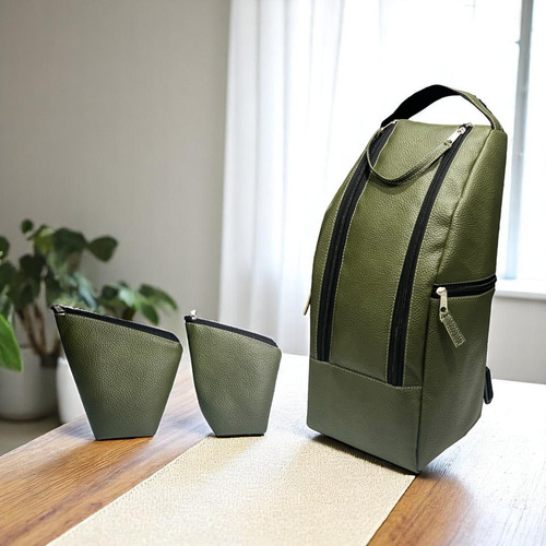 Kit Set Matero Bolso Premium + Yerbero Y Azucarero Verde Militar