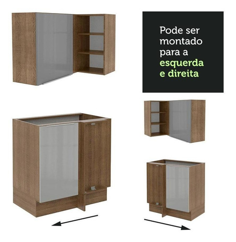 Armário De Cozinha Completa De Canto 546cm Rc Lux Madesa 05 Cor Rustic/Cinza