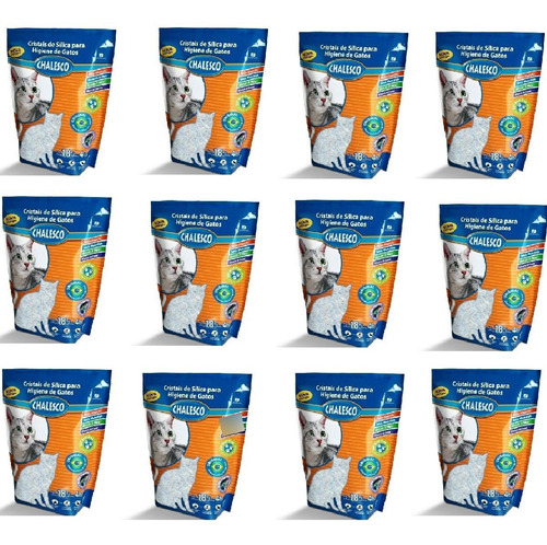 Kit 12 Areia Micro Cristais Silica Para Gatos 1,8kg Chalesco