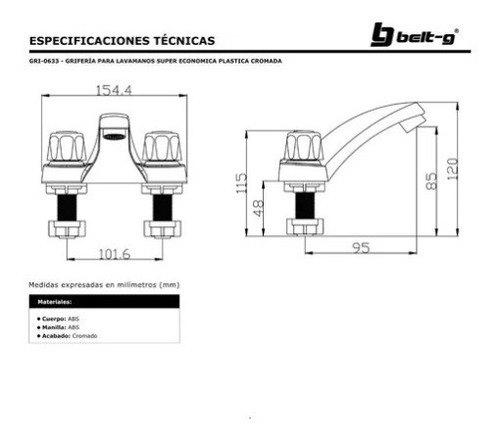 Llave Para Lavamanos Plástico Cromado Belt-g Gri-0633 Gs