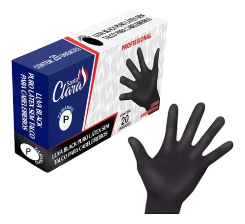 Luva Latex Descartavel Sem Pó Talco Preto 20 Unidades