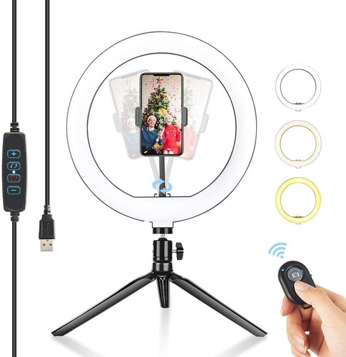 Imagen 2 de 4 de Aro Luz Led20cm+soportecelular+minitripie+luztricolor Tiktok