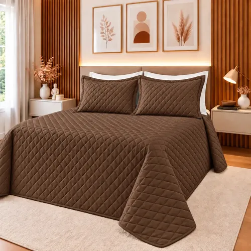 Cobre Leito Slim Queen Matelado Colcha Confortável Premium Marrom