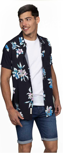 Camisa Manga Corta Estampada Full Print Flowers Rever Pass