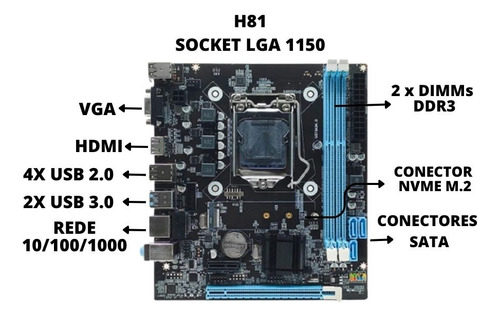 Kit Processador I5 4570 + Placa H81 1155 +16gb Ddr3 1600mhz