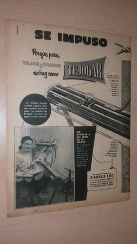 P273 Clipping Publicidad Maquina De Tejer Tejogar Año 1957