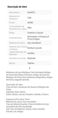 Relogio Diamante Céu Estrelado Pulseira Decouro Frete Gratis