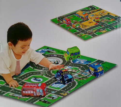 Pista Tipo Tapete Con 4 Vehículos Suaves Para Niños
