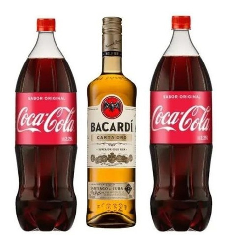 Combo Bacardí 980ml + 2 Coca Cola 2,25l Zetta Bebidas       