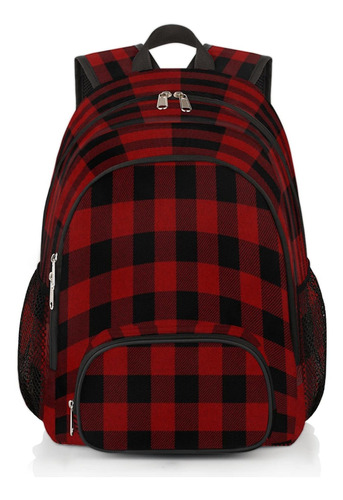 Mochila Escolar Cuadro Rojo Negro Para Adolescente Niño Niña