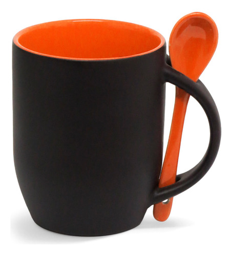 Canecas Para Sublimação De Cerâmica Com Colher Livre 325ml Cor Preto e Laranja