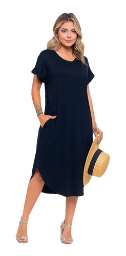 Vestido Midi Camisão Soltinho Despojado Oversized 2136