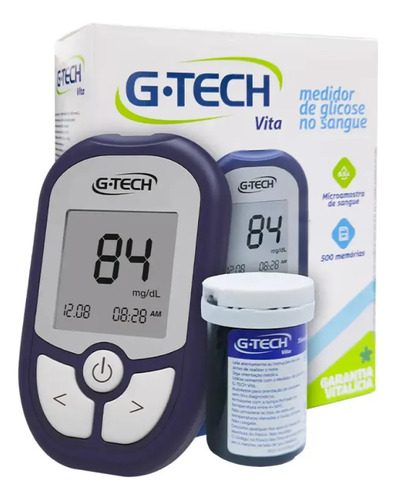 Kit Medidor De Glicose Lite Completo G-tech Com Tiras Azul