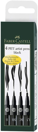 Faber Castell Wallet De 4 Pitt Artist Pens Black 199