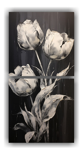 160x80cm Cuadro Dibujo Escena De Tulipanes Negros Estilo Pin