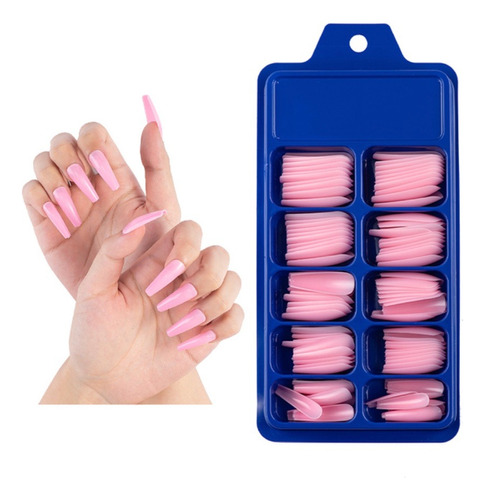 Caja 100 Uñas Postizas Rosa Press On Mujer Rosado Manicure