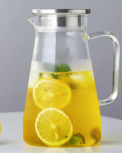 Jarra De Suco Água Em Vidro Resistente Com Tampa Inox 1,8 L Transparente